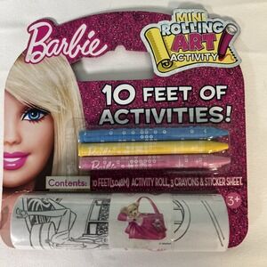 2012 Barbie ROLLING ART ACTIVITY SET -COLORING FUN -Crayons, Sticker Sheet, Roll